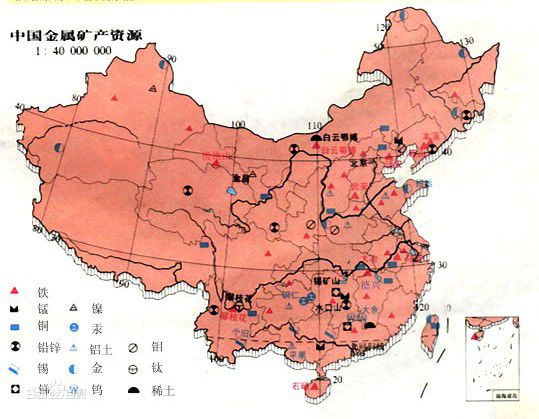 中国有色金属矿产分布图